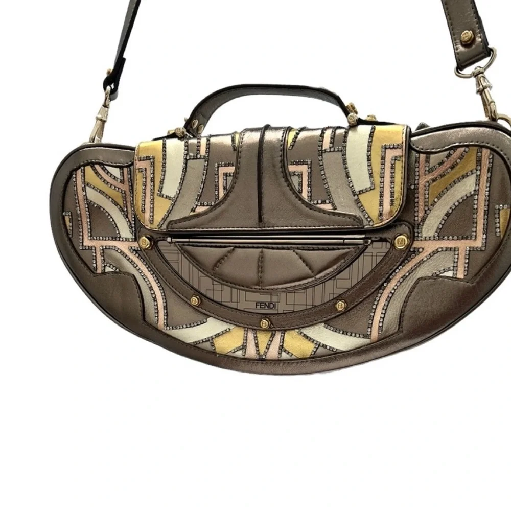 FENDI VANITY BAG METALLIC GOAT LEATHER & SWAROVSKI CRYSTALS - ART DECO DESIGN - Picture 5 of 16